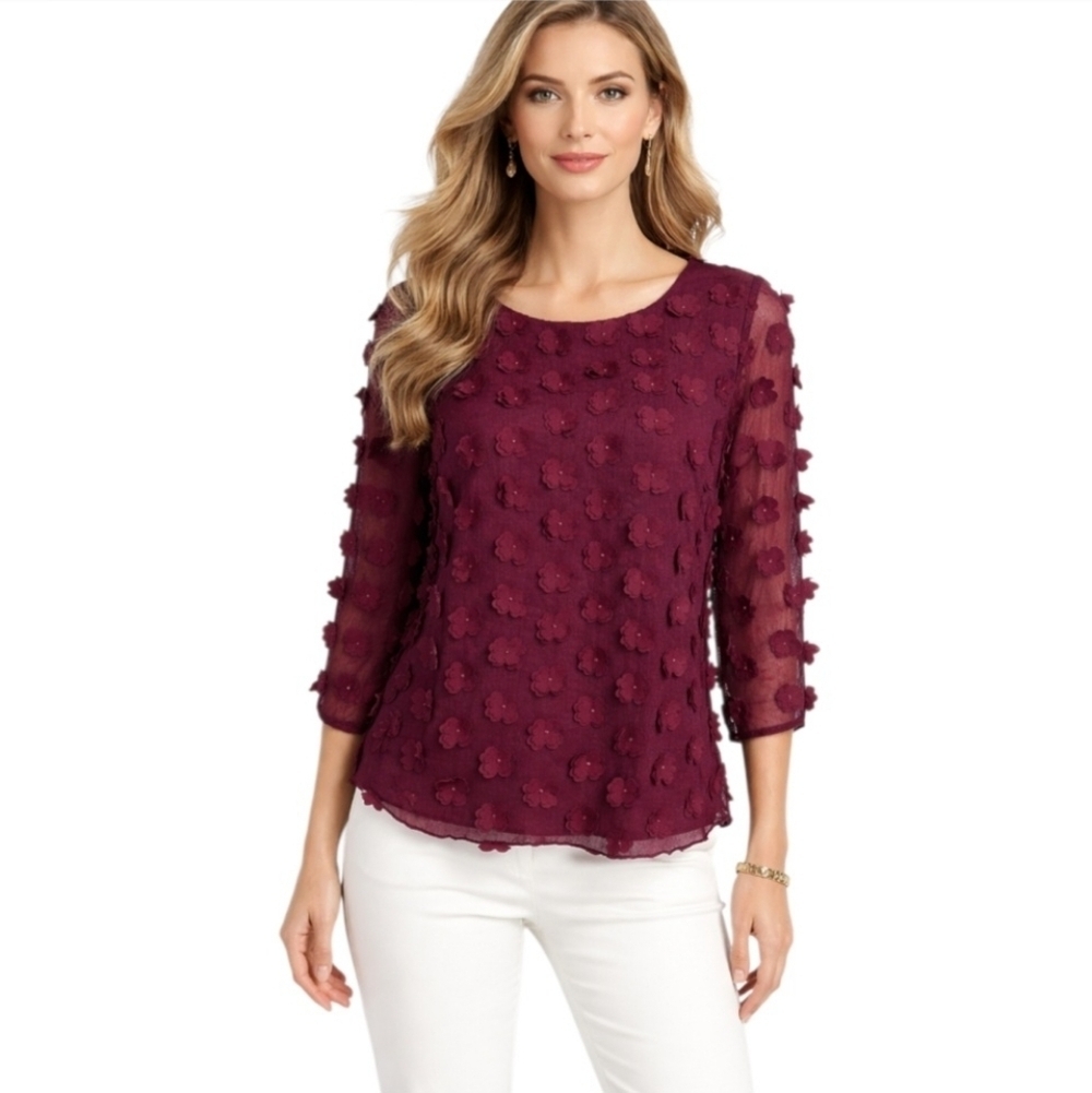 ECI Burgundy Textured Women's Blouse. Size M.